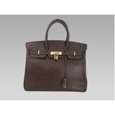 Hermès Birkin 35 cm Straußenleder Schokolade