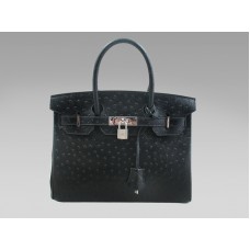 Hermès Birkin 30 cm Straußenleder Schwarz