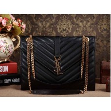 Yves Saint Laurent Klassische große Monogram-Satchel aus schwarzem Lammleder mit Matelassé-Muster.