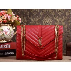 Yves Saint Laurent Classic Large Monogram Satchel in Lipstick Red Grain de Poudre genarbtem Matelassé-Leder
