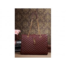 Yves Saint Laurent Classic Monogram Shopping Bag in Dunkelmagenta Grain de Poudre gestepptem Leder