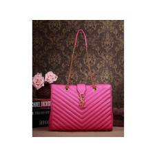 Yves Saint Laurent Classic Monogram Shopping Bag in Lipstick Fuchsia Grain de Poudre strukturiertem, gestepptem Leder