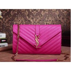 YSL Medium Monogram Satchel Lippenstift Fuchsia Grain Poudre Texturiertes Matelassé-Leder