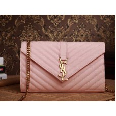 YSL Medium Monogram Satchel, rosa genarbtes, gestepptes Leder