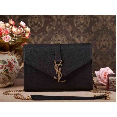 YSL Small Monogram Satchel Schwarzes genarbtes Matelassé-Leder