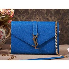 YSL Small Monogram Satchel, blaues genarbtes Matelassé-Leder