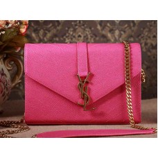 YSL Small Monogramme Satchel Lipstick Fuchsia Grain Textured Matelasse Leather