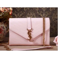 YSL Small Monogramme Satchel, rosa genarbtes, gestepptes Leder