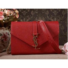 YSL Small Monogramme Satchel, rotes, genarbtes Matelassé-Leder