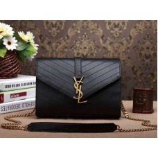 YSL Kleine Monogramm-Umhängetasche, schwarze Matelasse-Hardware in antikem Gold