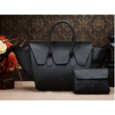 Celine Tie Nano Henkeltasche aus schwarzem Leder