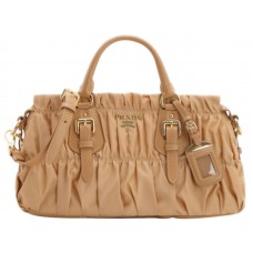 Prada Tessuto Gaufre Nylon-Tasche mit Griff oben Beige