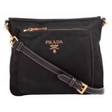 Prada Tessuto Saffian Nylon mit Leder Umhängetasche Schwarz