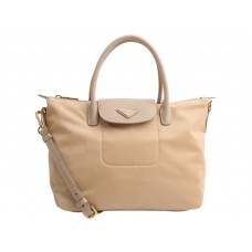 Prada Tessuto Nylon Tote mit Lederbesatz Beige
