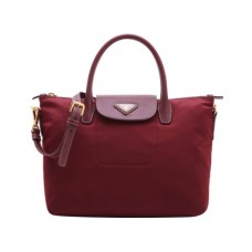 Prada Tessuto Nylon Tote mit Lederbesatz, Burgunderrot
