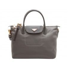 Prada Tessuto Nylon Tote mit Lederbesatz, Grau