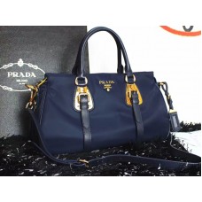 Prada Tessuto Nylon-Henkeltasche aus weichem Kalbsleder, Blau