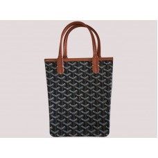 Goyard Poitiers Tote, schwarz mit braunem Lederbesatz