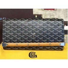 Goyard Chevron Monte Carlo Bois Clutch, schwarz mit braunem Lederbesatz