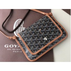 Goyard Goyardine Plumet Crossbody-Geldbörse, schwarz mit braunem Lederbesatz