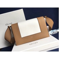 Celine Medium Frame Schultertasche aus Kalbsleder, hellbraun und weiß