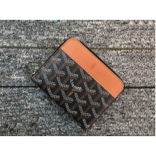 Goyard Chevron Kleine Geldbörse mit Reißverschluss, schwarz mit braunem Lederbesatz
