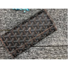 Goyard Varenne Chevron Lange Geldbörse, schwarz mit braunem Lederbesatz
