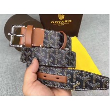 Goyard Chevron Goyardine Ledergürtel, schwarz mit braunem Lederbesatz