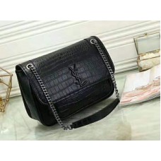 Saint Laurent Niki Medium in geprägtem Krokodil-Schwarz