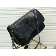 Saint Laurent Niki Small in geprägtem Krokodil-Schwarz