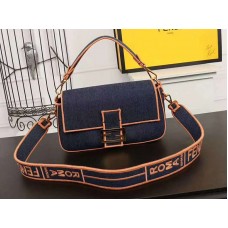 Fendi Baguette Große Jeanstasche Blau Orange
