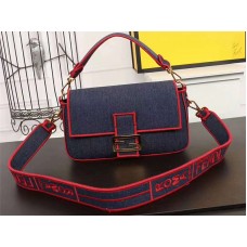 Fendi Baguette Große Jeanstasche Blau Rot
