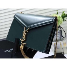 Saint Laurent Cassandra Monogram Clasp Tasche aus grünem Kalbsleder