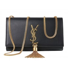 Kleine Yves Saint Laurent Monogram Tasche aus originalem Leder, Schwarz
