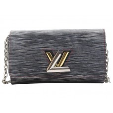 Louis Vuitton Epi Leder-Geldbörse mit Twist-Kette, Denim Schwarz