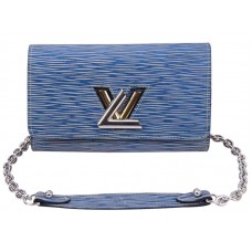Louis Vuitton Epi Leder Twist Chain Geldbörse Denim Light