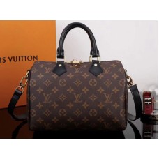 Louis Vuitton Monogram Canvas Speedy Bandouliere 25 mit schwarzem Lederbesatz