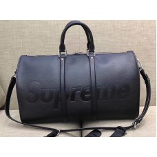 Louis Vuitton x Supreme Keepall Bandouliere aus Epi-Leder, Größe 45, Schwarz