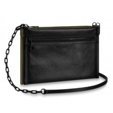 Louis Vuitton Monogram Shadow Leder Flache Umhängetasche Schwarz m44635