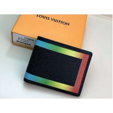 Louis Vuitton Taiga Leder Geldbörse mit mehreren Fächern, farbiger Besatz, Schwarz m30952