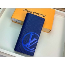 Louis Vuitton Epi Leder Brazza Geldbörse Marineblau mit blauen Initialen m67911
